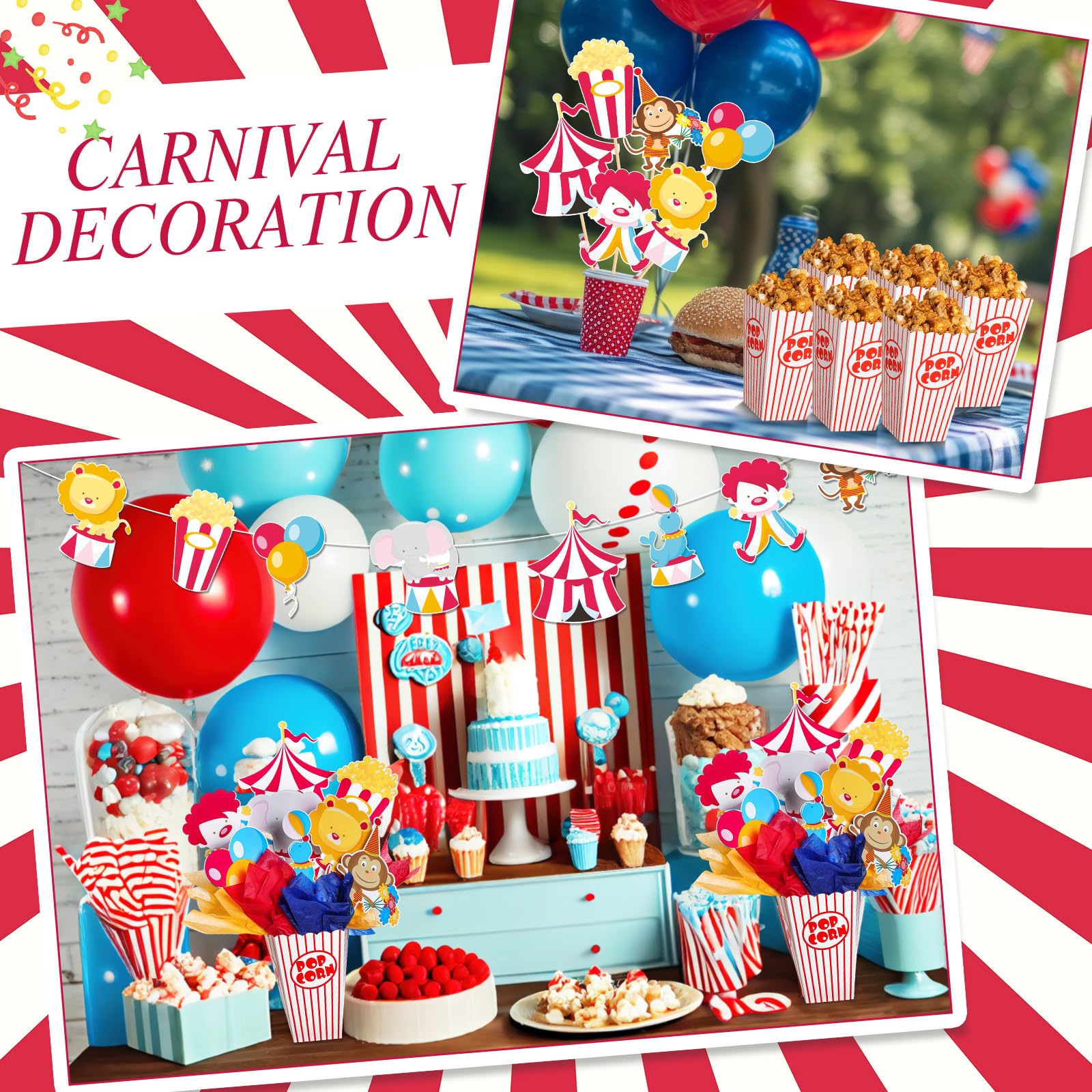 Weekgrat 4 Sets Circus Carnival Party Centerpieces Decorations Circus