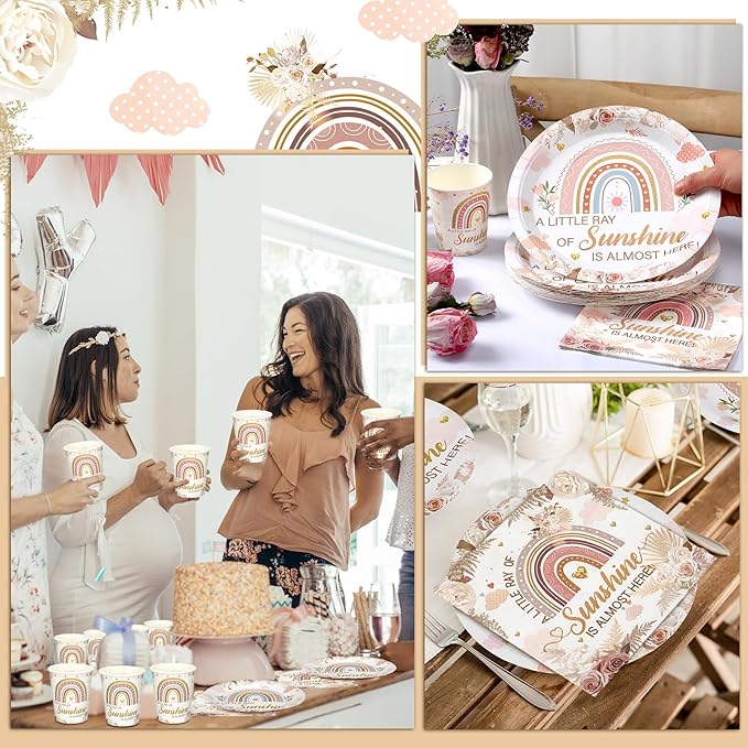 200 Pcs Rainbow Baby Shower Paper Plates Napkins Cups Baby Shower