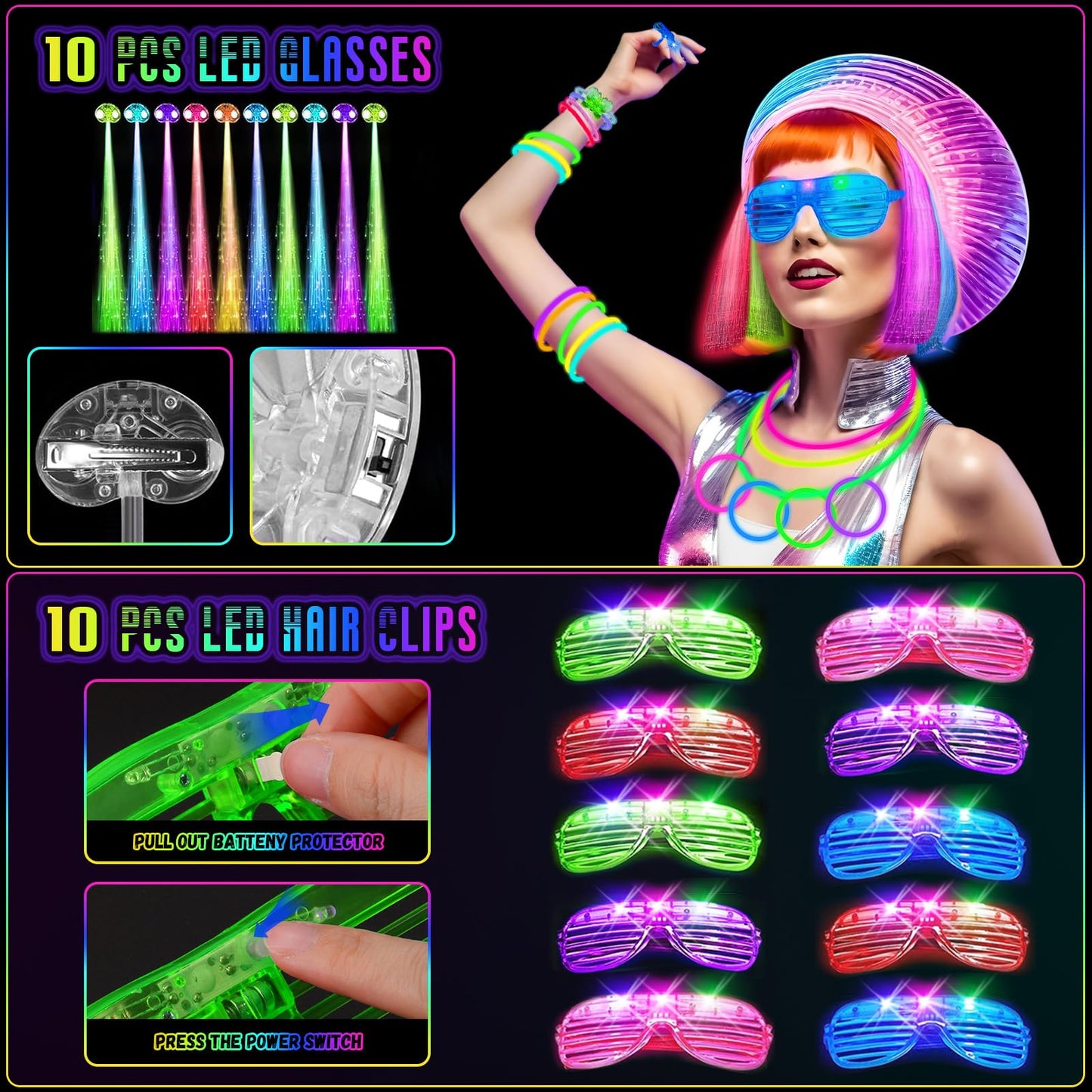 OLUPP Glow in the Dark Party Supplies, 264 PCS Light Up Party Favors