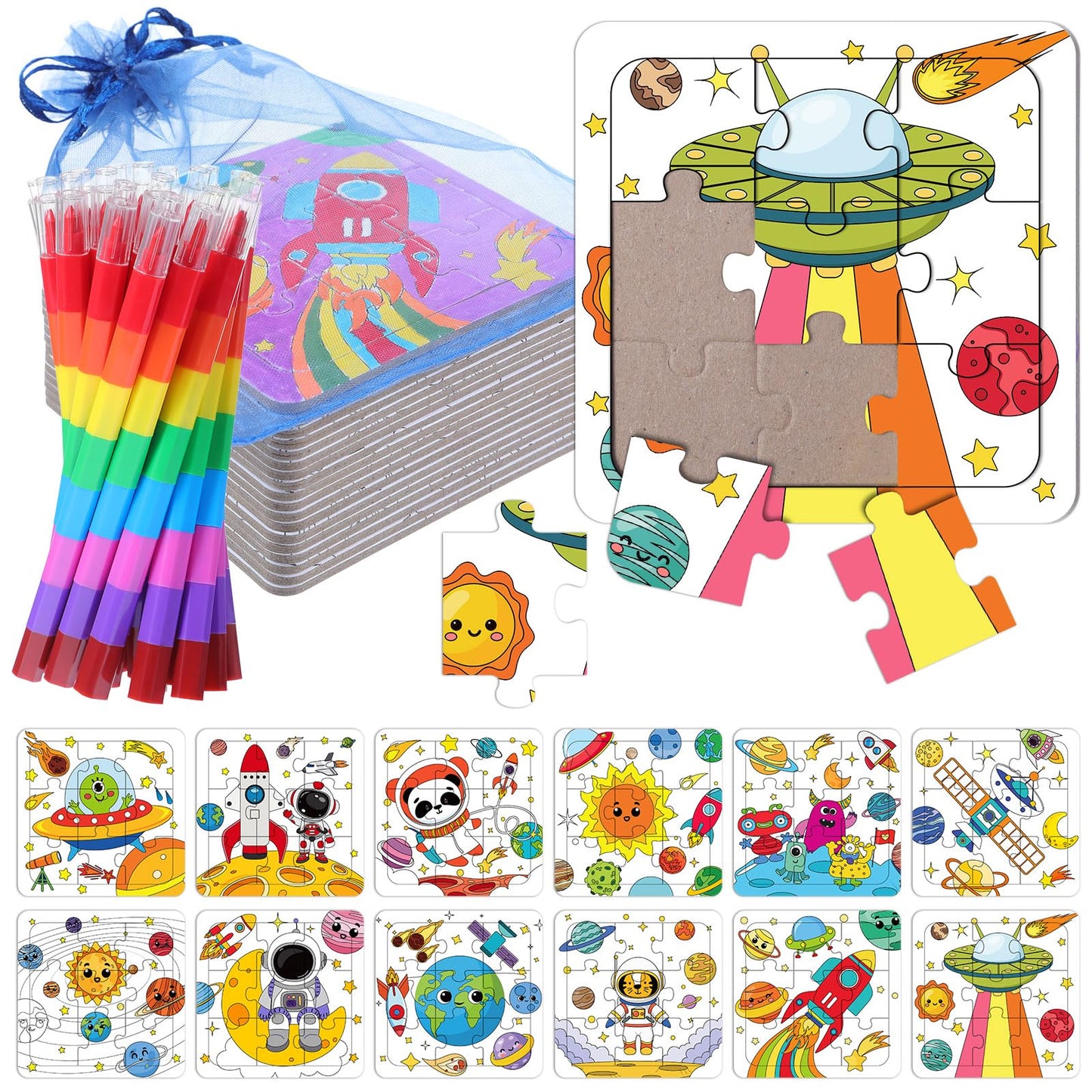 Fullhawl 24 Pcs Space Puzzles Color Your Own Puzzles Astronaut Planet