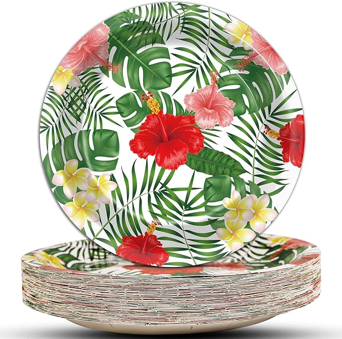 48 Pcs Hawaiian Luau Party Supplies Aloha Floral Plates Hawaiian