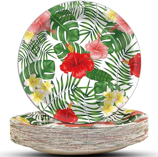 48 Pcs Hawaiian Luau Party Supplies Aloha Floral Plates Hawaiian