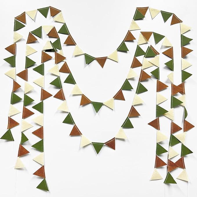 Jungle Party Decoration Sage Green Brown Beige Felt Hanging Triangle
