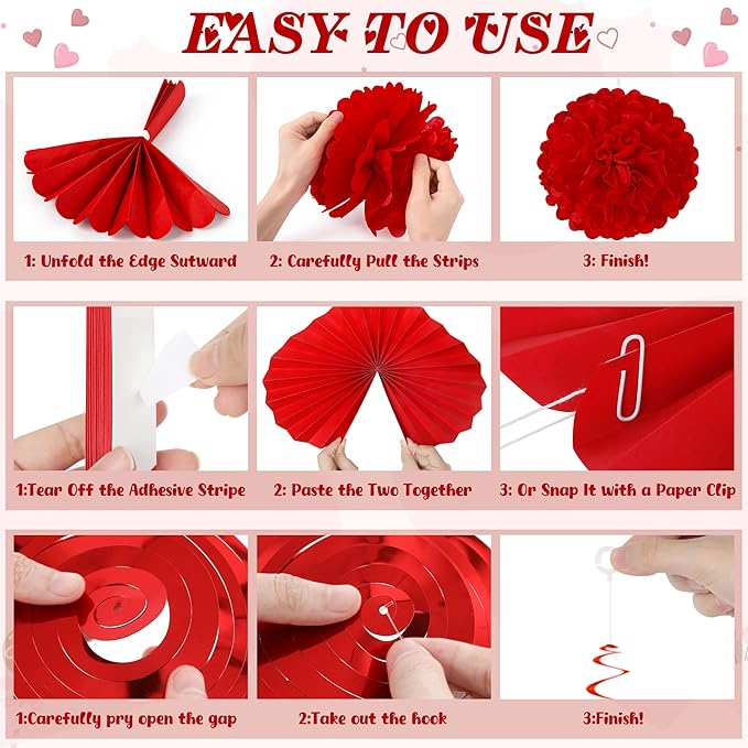 26PCS Valentines Decorations Happy Valentines BE MINE Banner Heart