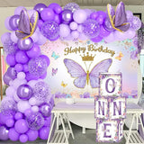Butterfly First Birthday Decorations for Girl Purple Butterfly