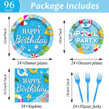 96 Pieces Pool Birthday Party Tableware Set for Summer Beach Table