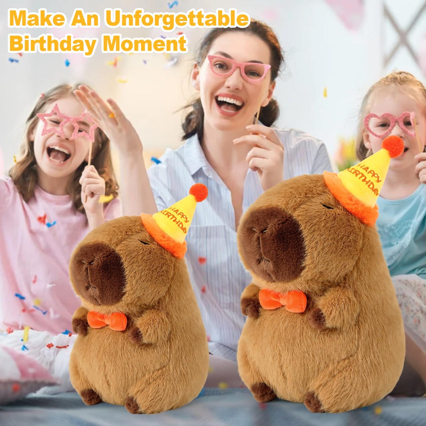 Ditucu Cute Capybara Plush with Happy Birthday Hat Bow Soft Capibara