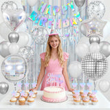 Disco Party Decorations, Iridescent Happy Birthday Star Hanging Banner
