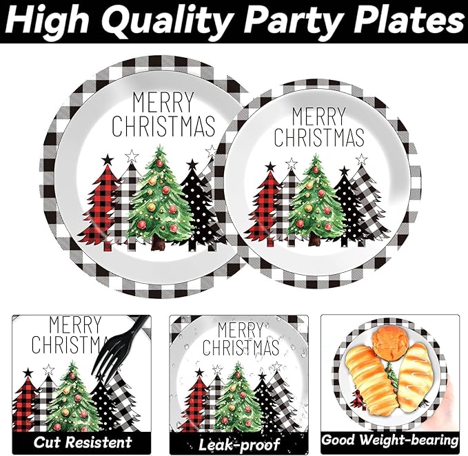 200Pcs Buffalo Plaid Christmas Tree Party Plates Napkins Christmas