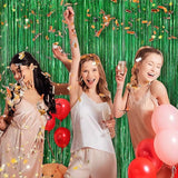 Green Metallic Tinsel Foil Fringe Curtains, 2 Pack 3.3x8.3 Feet Party