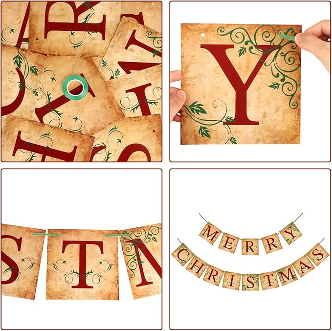 Merry Christmas Banner Vintage Christmas Garlands Decorations for