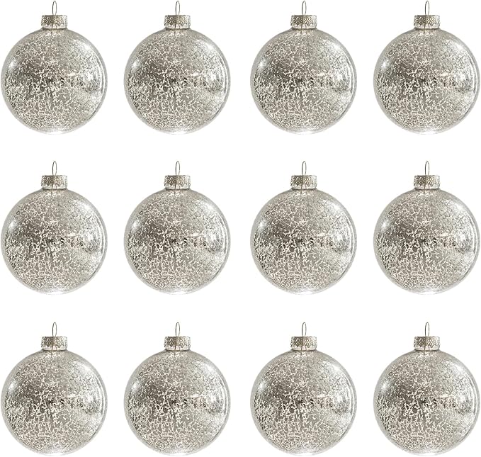 Christmas Ball Ornaments Set of 12pcs-3.15” Silver Mercury Glass Xmas