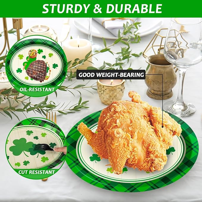 50 PCS St Patrick's Day Oval Paper Plates Large 11” Disposable Saint