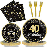 96 Pcs 40th Birthday Plates and Napkins Party Supplies Black Gold