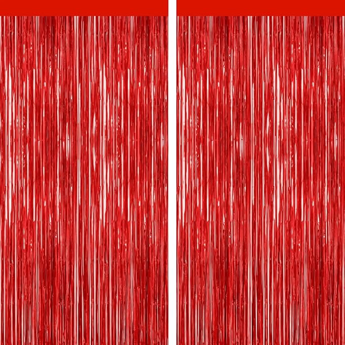 GCB 2 Pack Red Tinsel Backdrop, Fringe Curtains, Red Foil Tinsel