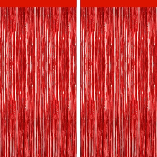 GCB 2 Pack Red Tinsel Backdrop, Fringe Curtains, Red Foil Tinsel