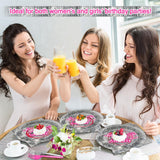 96PCS Silver Sequins Pink Neon Birthday Paper Plates and Napkins