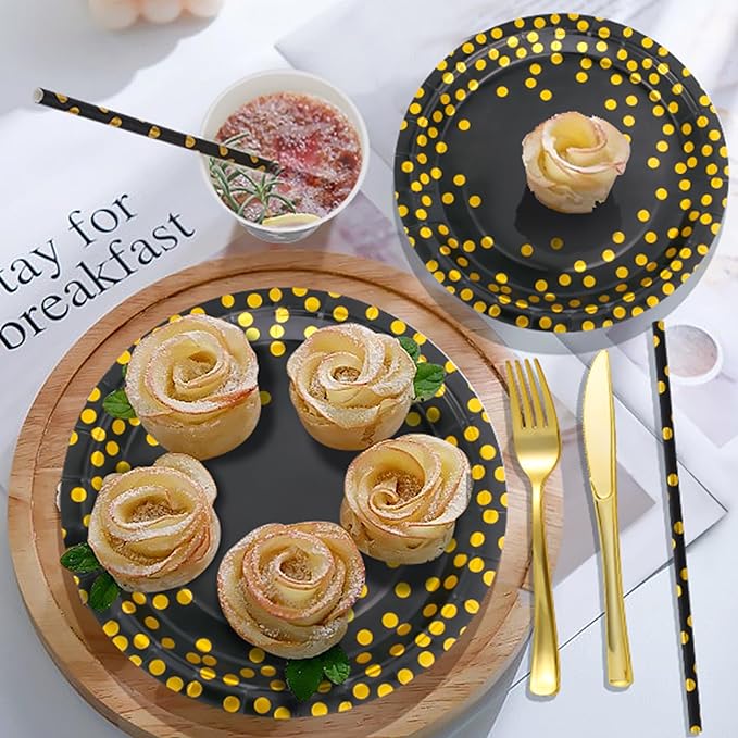 Sylken 186 Pieces Black and Gold Party Tableware Set - 25 Guests