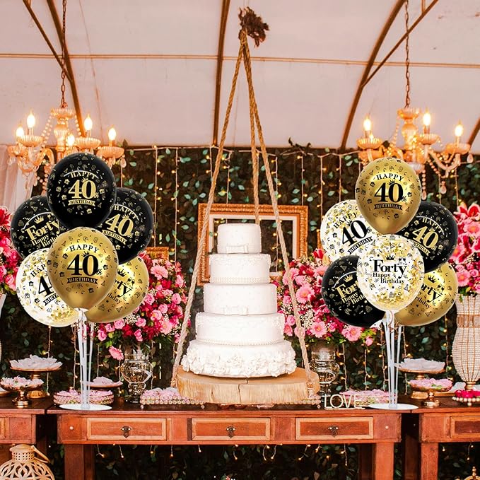 4 Set Black Gold Balloon Stand Kit for Birthday Decorations for 40th