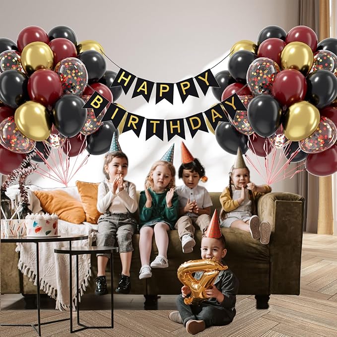 60pcs 12inch Black Burgundy and Gold Balloons, with Gold Red Black