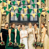 Green Gold Party Decorations Metallic Fabric Triangle Pennant Banner