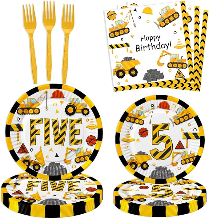 178 Pcs Construction 5th Birthday Party Supplies Dump Truck Five