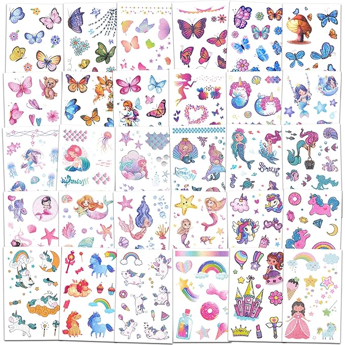 Ozepao Glitter Temporary Tattoo for Girls, 30 Sheets Mix Butterfly