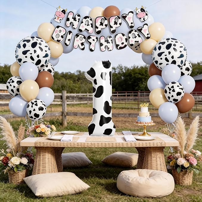 1st Birthday Decorations for Boys, 40 Inch Cow Number 1 Balloon, 18