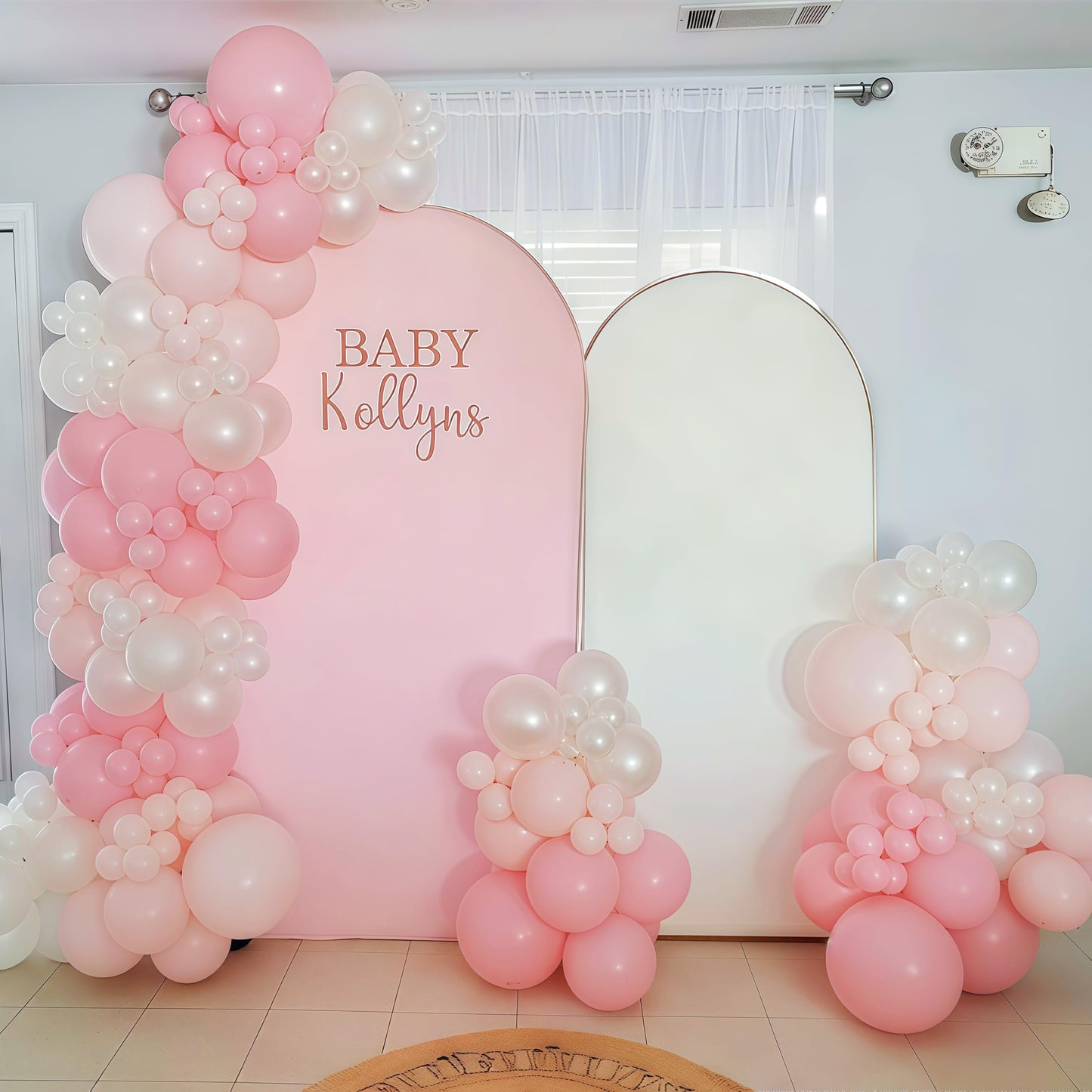 Double Stuffed Pearl White and Pink Balloon Arch Garland Kit, Pearl