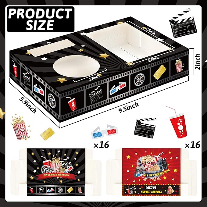32Pcs Movie Night Snack Trays Hold Popcorn Candy Food Drink Movie