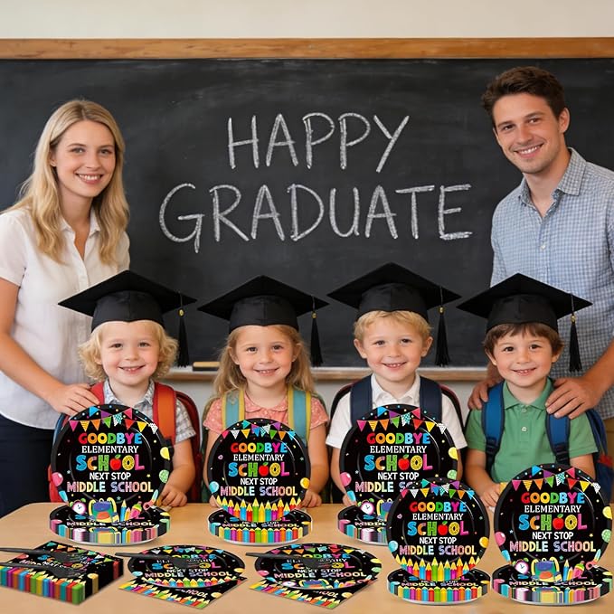 96Pcs Elementary Graduation Party Paper Plates and Napkins Goodbye