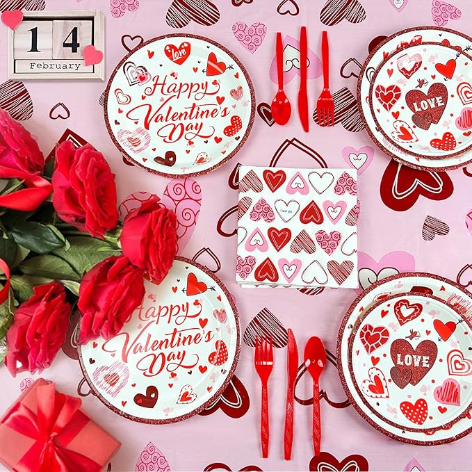 Valentines Day Party Supplies Set for 24 Valentine's Day Plates and