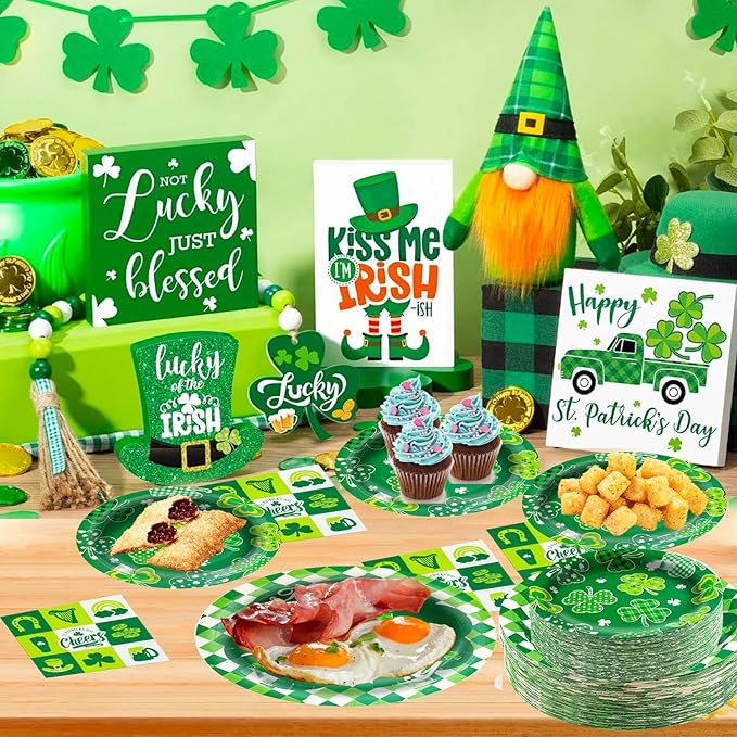 St Patrick's Day Paper Plates and Napkins Tableware Set Serves 60
