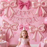 Bow Number 2 Birthday Balloons, 40” Pink Aluminum Foil Balloons Happy