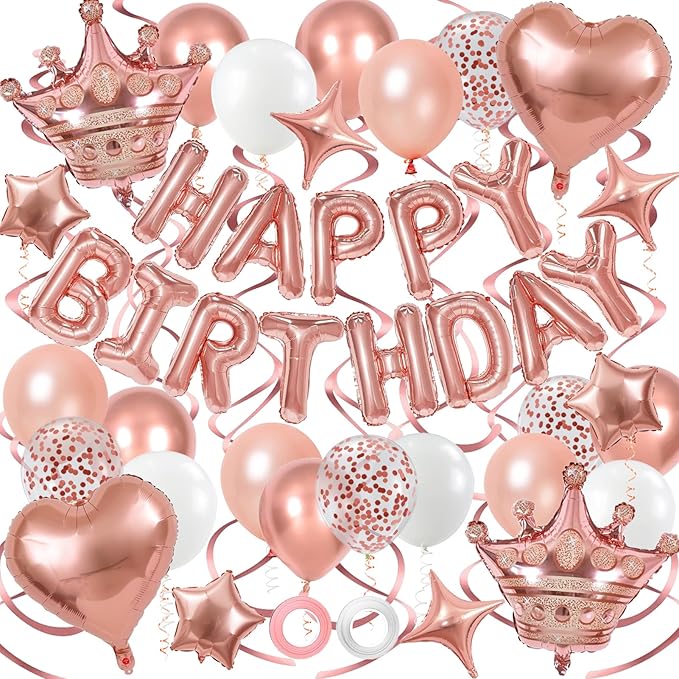 Rose Gold Birthday Decorations 3D Foil Rose Gold Happy Birthday