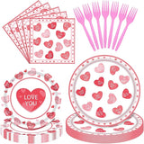 96 Pieces Valentine's Day Tableware Set Red and Pink Heart Message