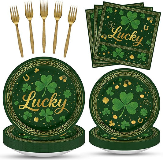 100 Pcs St Patrick's Day Tableware Party Supplies Serves 25