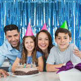2 Pack Lake Blue Foil Fringe Curtains Tinsel Backdrop, 3.2Ft x 8.2Ft