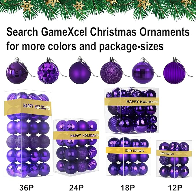 Purple Christmas Ornaments - Christmas Tree Decorations Shatterproof