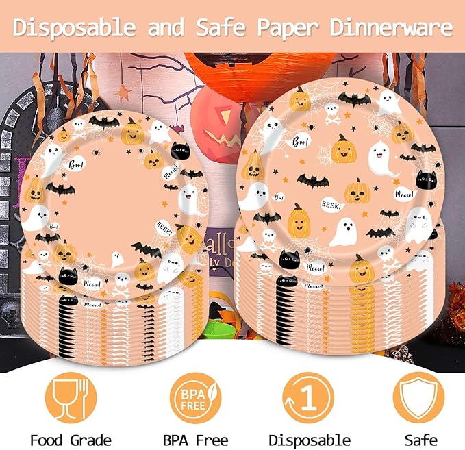 96 Pcs Halloween Plates and Napkins Ghost Spooktacular Halloween