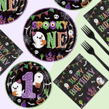 96Pcs Halloween 1st Birthday Party Supplies Spooky One Party Plates