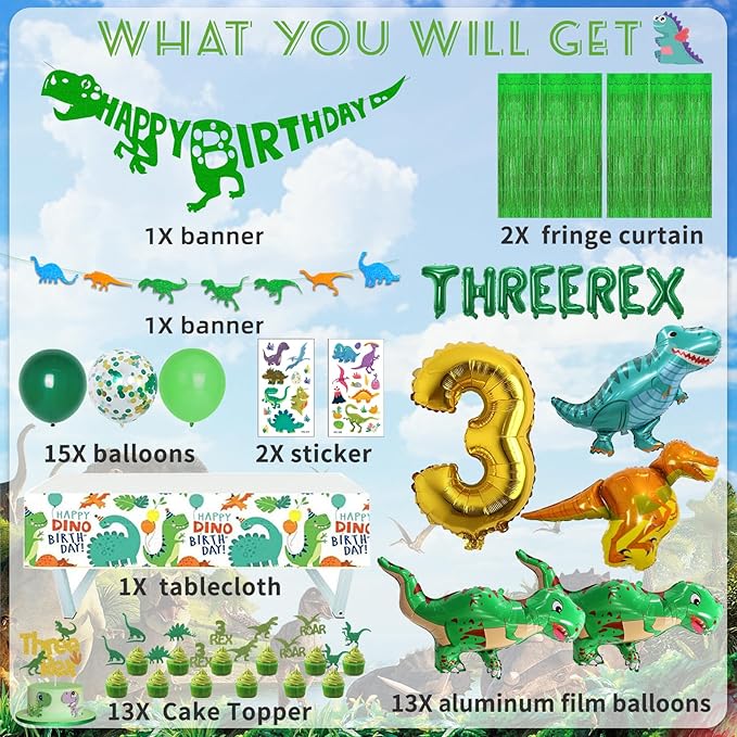 Three Rex Birthday Party Decorations Boy Dinosaur 3rd Birthday