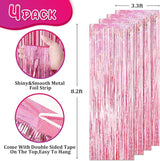 Voircoloria 4 Pack 3.3x8.2 Feet Laser Pink Foil Fringe Backdrop
