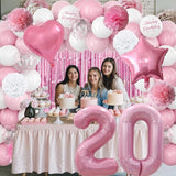 20th Birthday Decorations for Girls Pink Number 20 Balloon Bow