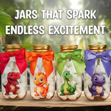 Small 12 Pack Dinosaur Party Favors DIY Candy Jars with Ribbons and