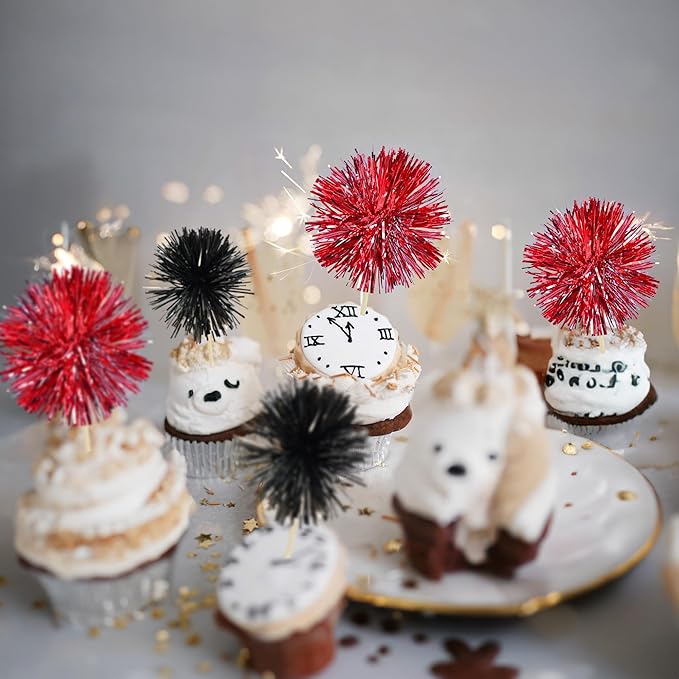 Gyufise 30Pcs Foil Firework Cupcake Toppers Sparkle Tinsel Cake #12
