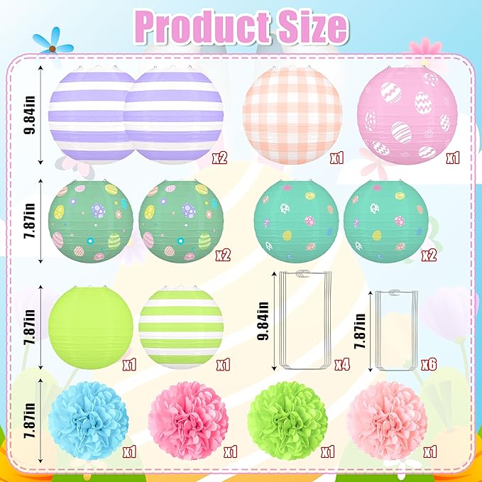14pcs Easter Party Hanging Decorations Vintage Paper Lanterns and