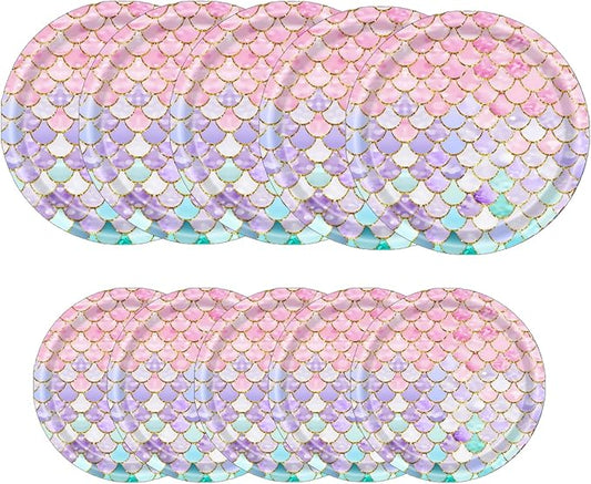 48 Pcs Mermaid Birthday Party Decorations Plates Set for 24