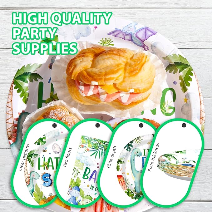 96Pcs Dinosaur Baby Shower Decorations Watercolor Dinosaur Plates