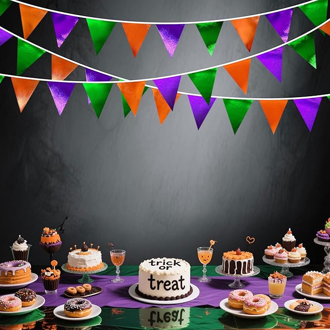 Halloween Party Decorations Metallic Fabric Green Orange Purple